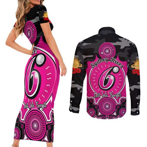sydney-sixers-anzac-2024-couples-matching-short-sleeve-bodycon-dress-and-long-sleeve-button-shirt-lest-we-forget-poppy-mix-camouflage