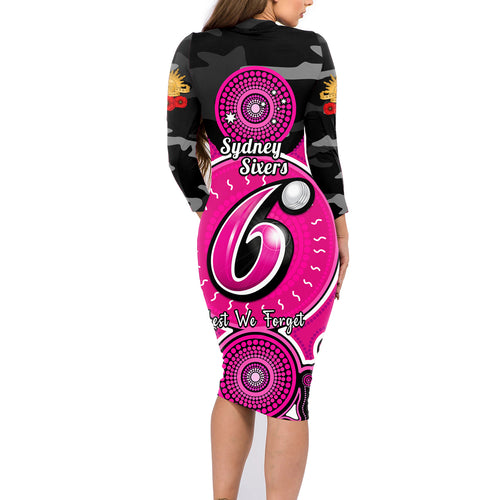 sydney-sixers-anzac-2024-family-matching-long-sleeve-bodycon-dress-and-hawaiian-shirt-lest-we-forget-poppy-mix-camouflage