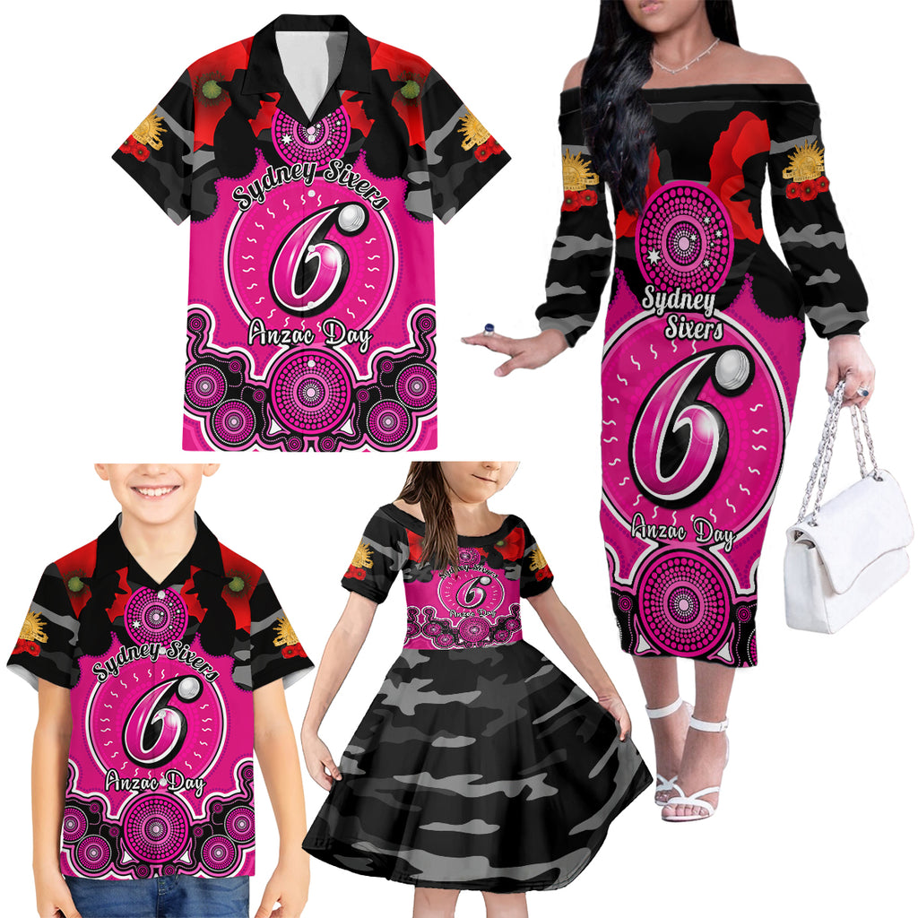 sydney-sixers-anzac-2024-family-matching-off-shoulder-long-sleeve-dress-and-hawaiian-shirt-lest-we-forget-poppy-mix-camouflage