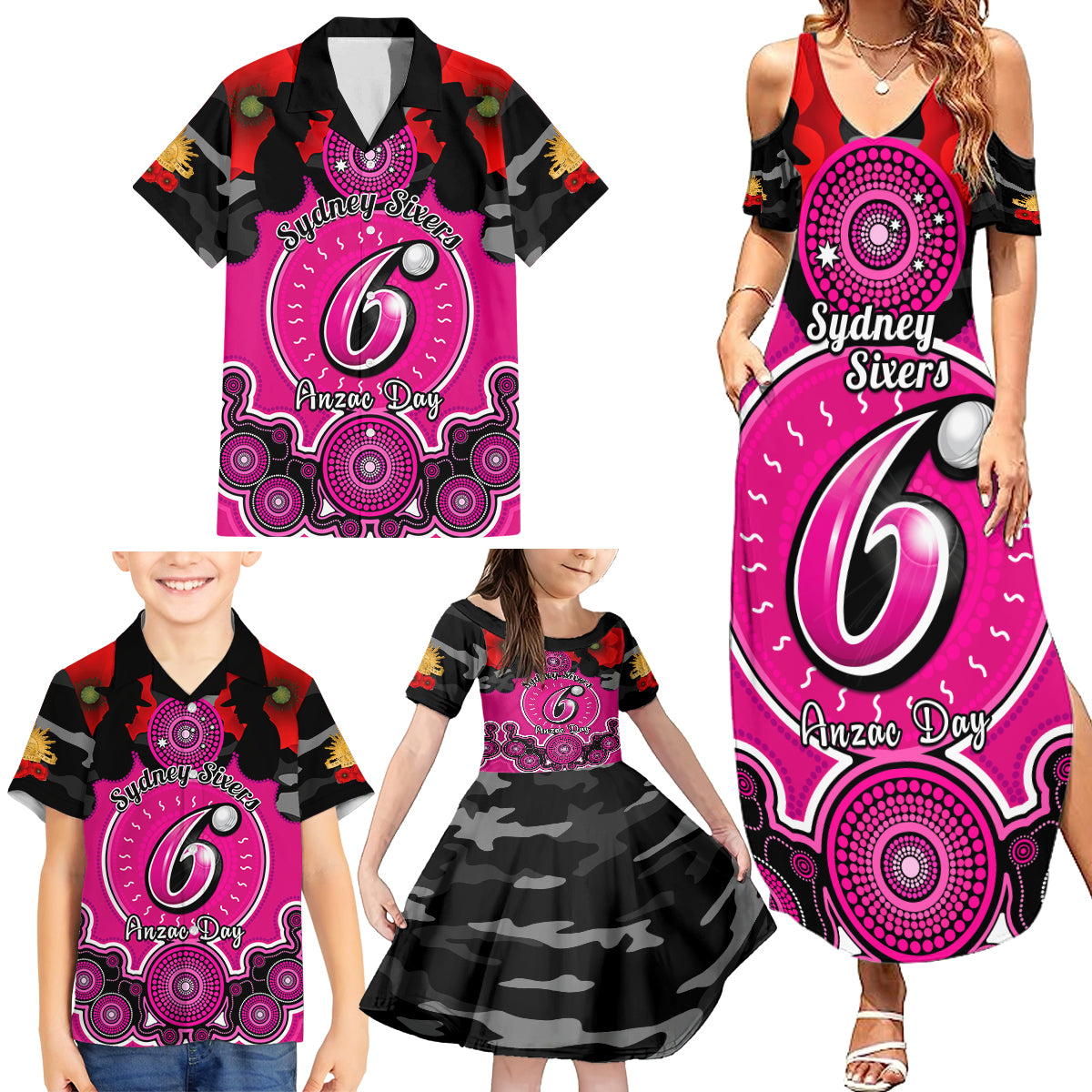 sydney-sixers-anzac-2024-family-matching-summer-maxi-dress-and-hawaiian-shirt-lest-we-forget-poppy-mix-camouflage