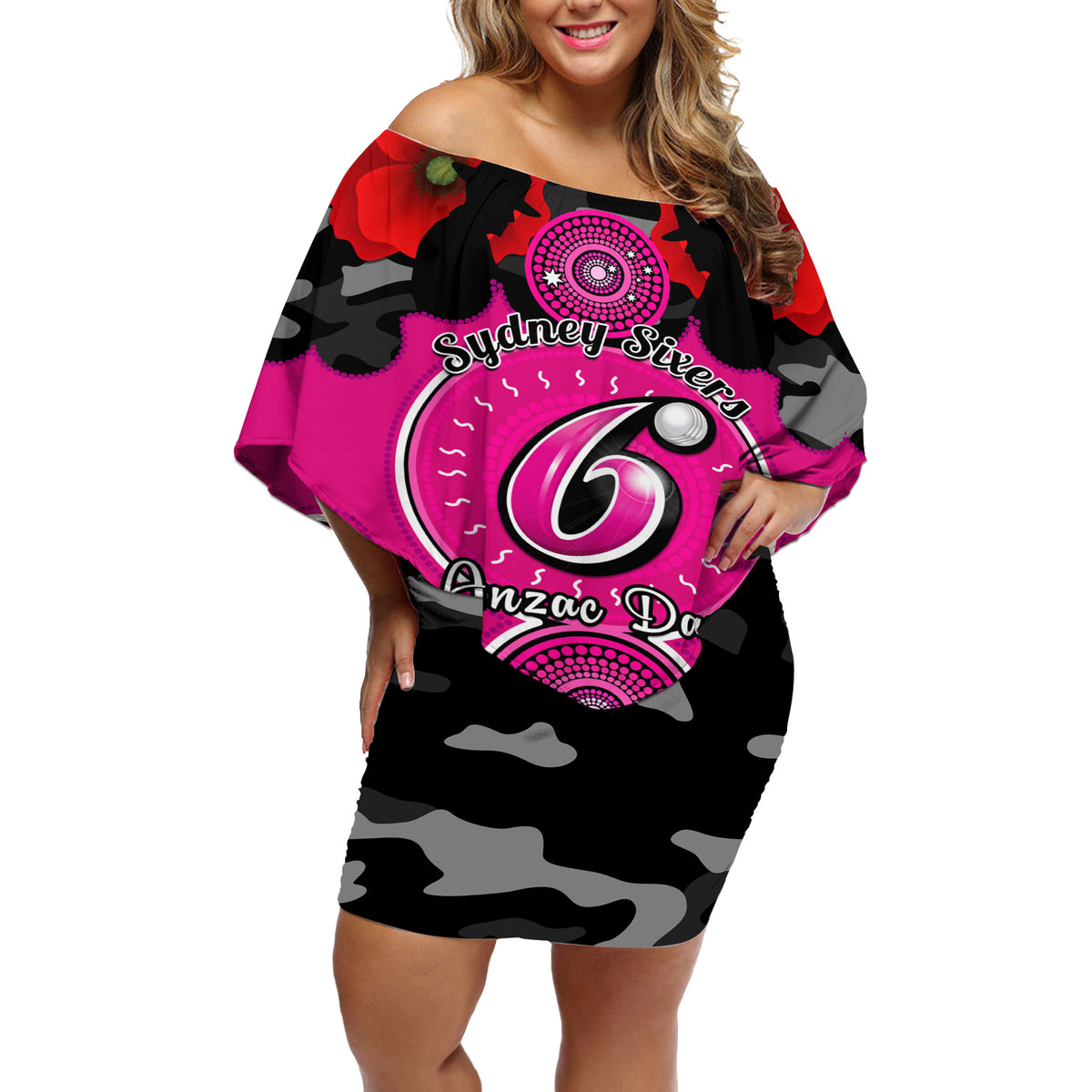 sydney-sixers-anzac-2024-off-shoulder-short-dress-lest-we-forget-poppy-mix-camouflage