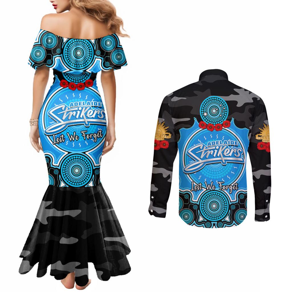 adelaide-strikers-anzac-2024-couples-matching-mermaid-dress-and-long-sleeve-button-shirt-lest-we-forget-poppy-mix-camouflage