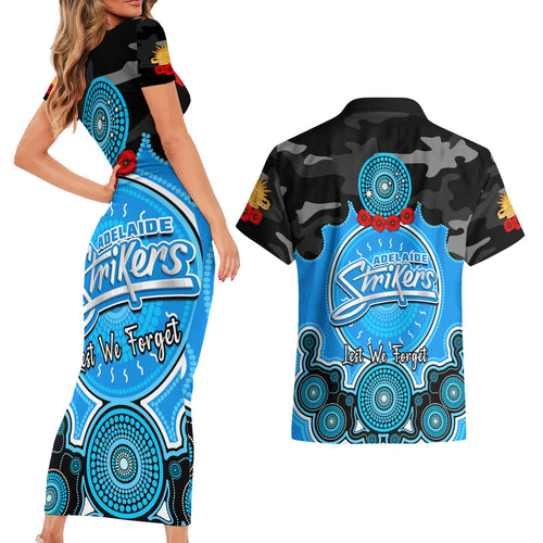 adelaide-strikers-anzac-2024-couples-matching-short-sleeve-bodycon-dress-and-hawaiian-shirt-lest-we-forget-poppy-mix-camouflage