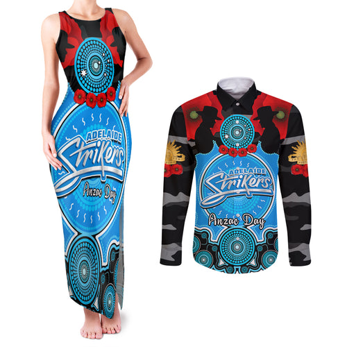 adelaide-strikers-anzac-2024-couples-matching-tank-maxi-dress-and-long-sleeve-button-shirt-lest-we-forget-poppy-mix-camouflage