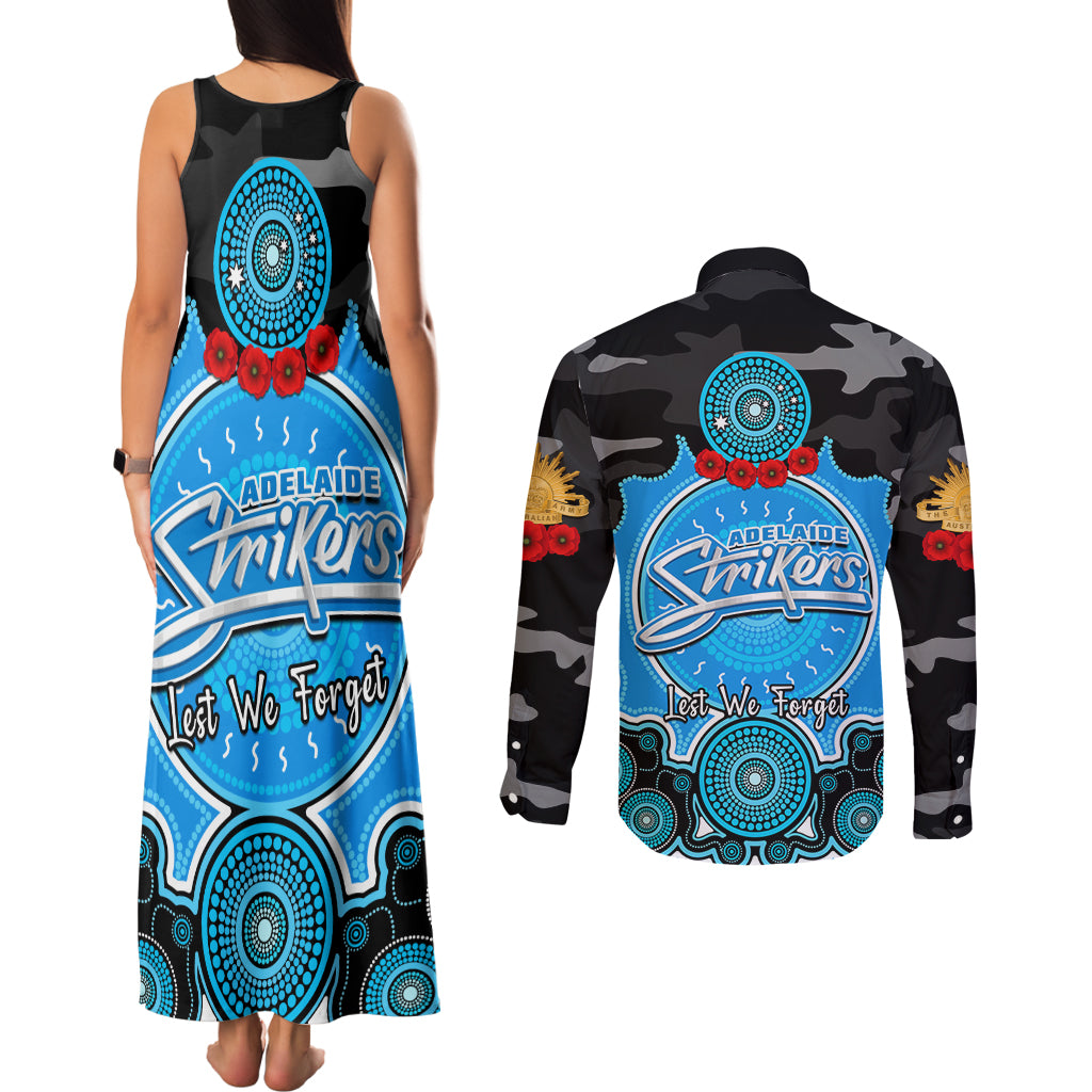 adelaide-strikers-anzac-2024-couples-matching-tank-maxi-dress-and-long-sleeve-button-shirt-lest-we-forget-poppy-mix-camouflage