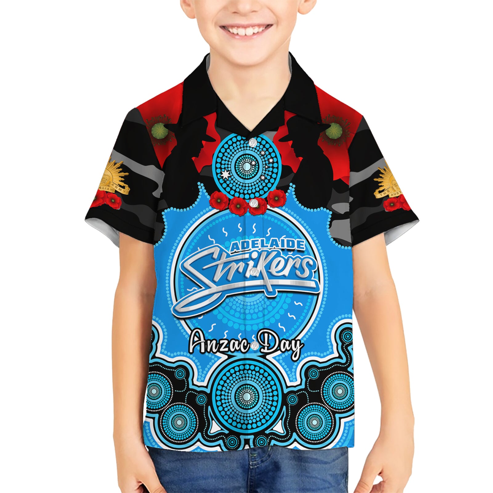 adelaide-strikers-anzac-2024-kid-hawaiian-shirt-lest-we-forget-poppy-mix-camouflage
