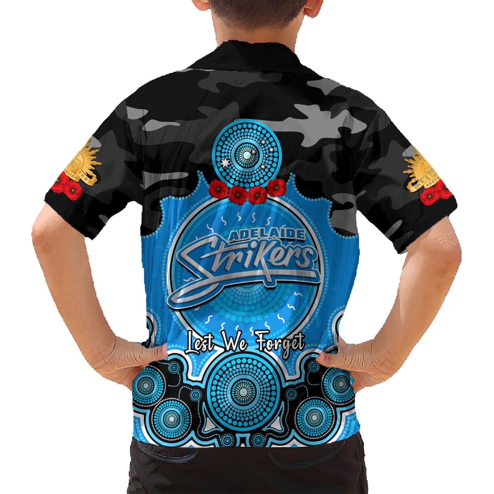 adelaide-strikers-anzac-2024-kid-hawaiian-shirt-lest-we-forget-poppy-mix-camouflage