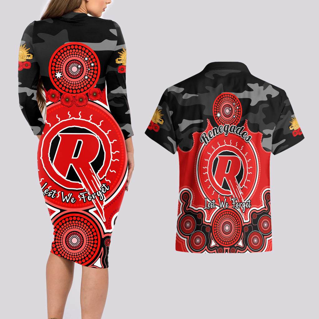 melbourne-renegades-anzac-2024-couples-matching-long-sleeve-bodycon-dress-and-hawaiian-shirt-lest-we-forget-poppy-mix-camouflage