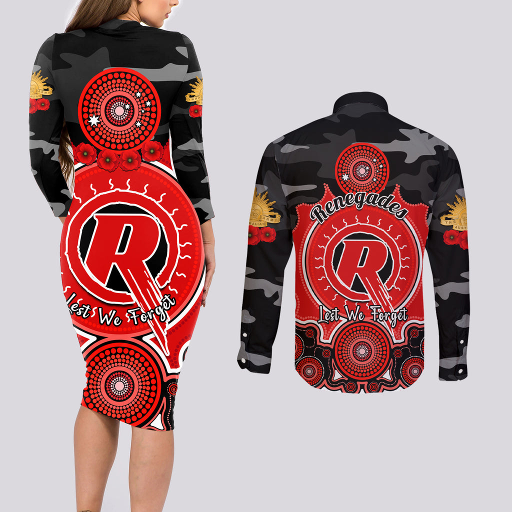melbourne-renegades-anzac-2024-couples-matching-long-sleeve-bodycon-dress-and-long-sleeve-button-shirt-lest-we-forget-poppy-mix-camouflage