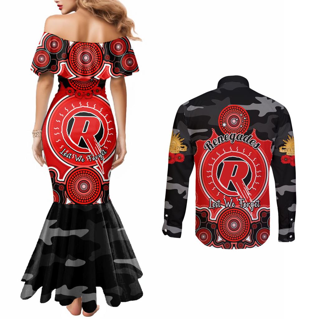 melbourne-renegades-anzac-2024-couples-matching-mermaid-dress-and-long-sleeve-button-shirt-lest-we-forget-poppy-mix-camouflage