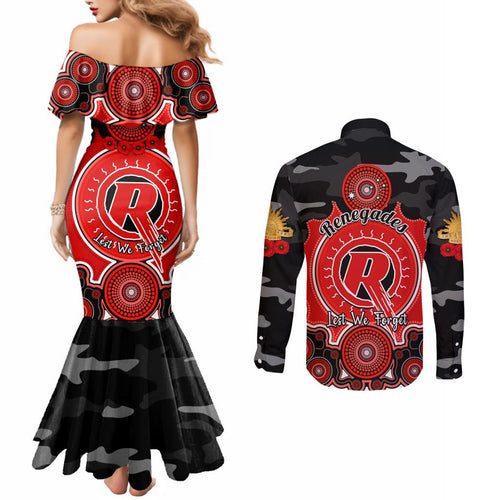 melbourne-renegades-anzac-2024-couples-matching-mermaid-dress-and-long-sleeve-button-shirt-lest-we-forget-poppy-mix-camouflage