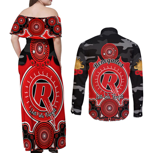 melbourne-renegades-anzac-2024-couples-matching-off-shoulder-maxi-dress-and-long-sleeve-button-shirt-lest-we-forget-poppy-mix-camouflage