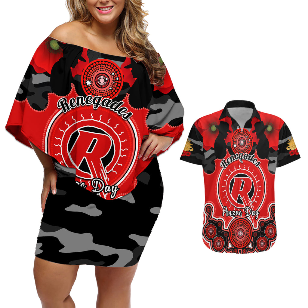 melbourne-renegades-anzac-2024-couples-matching-off-shoulder-short-dress-and-hawaiian-shirt-lest-we-forget-poppy-mix-camouflage