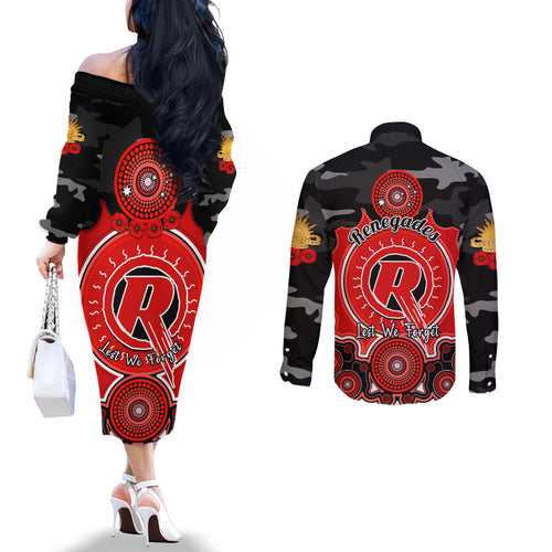 melbourne-renegades-anzac-2024-couples-matching-off-the-shoulder-long-sleeve-dress-and-long-sleeve-button-shirt-lest-we-forget-poppy-mix-camouflage