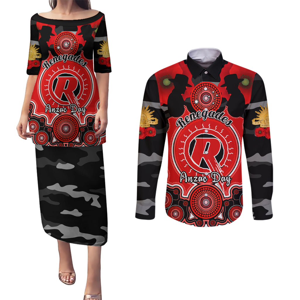 melbourne-renegades-anzac-2024-couples-matching-puletasi-dress-and-long-sleeve-button-shirt-lest-we-forget-poppy-mix-camouflage