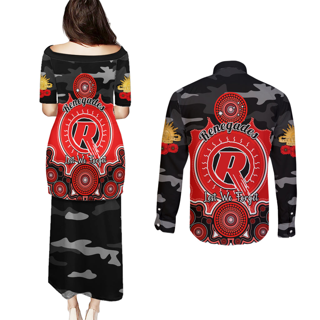 melbourne-renegades-anzac-2024-couples-matching-puletasi-dress-and-long-sleeve-button-shirt-lest-we-forget-poppy-mix-camouflage