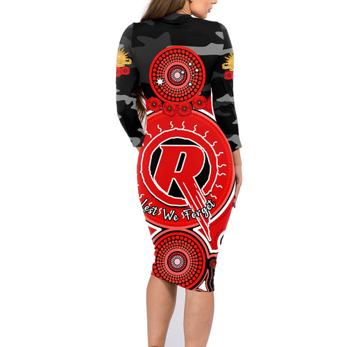 melbourne-renegades-anzac-2024-family-matching-long-sleeve-bodycon-dress-and-hawaiian-shirt-lest-we-forget-poppy-mix-camouflage