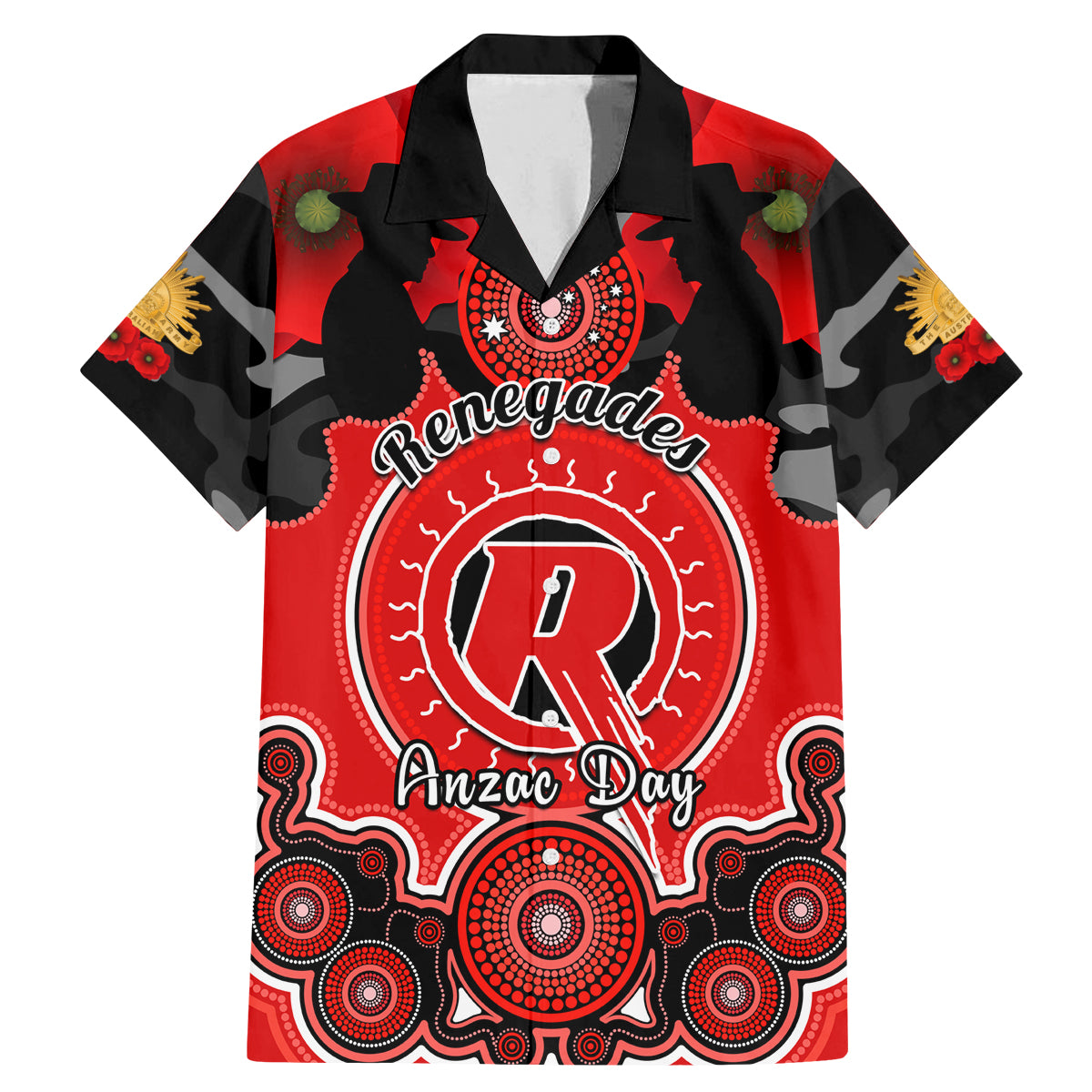 melbourne-renegades-anzac-2024-family-matching-mermaid-dress-and-hawaiian-shirt-lest-we-forget-poppy-mix-camouflage