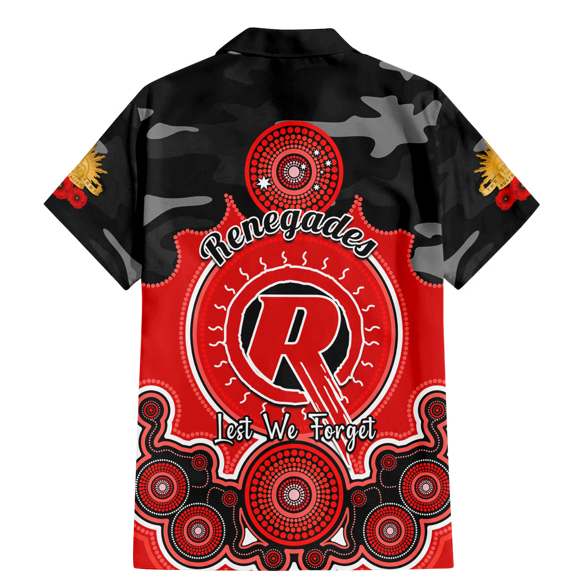 melbourne-renegades-anzac-2024-family-matching-mermaid-dress-and-hawaiian-shirt-lest-we-forget-poppy-mix-camouflage