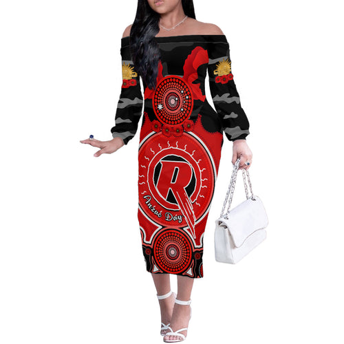 melbourne-renegades-anzac-2024-family-matching-off-shoulder-long-sleeve-dress-and-hawaiian-shirt-lest-we-forget-poppy-mix-camouflage