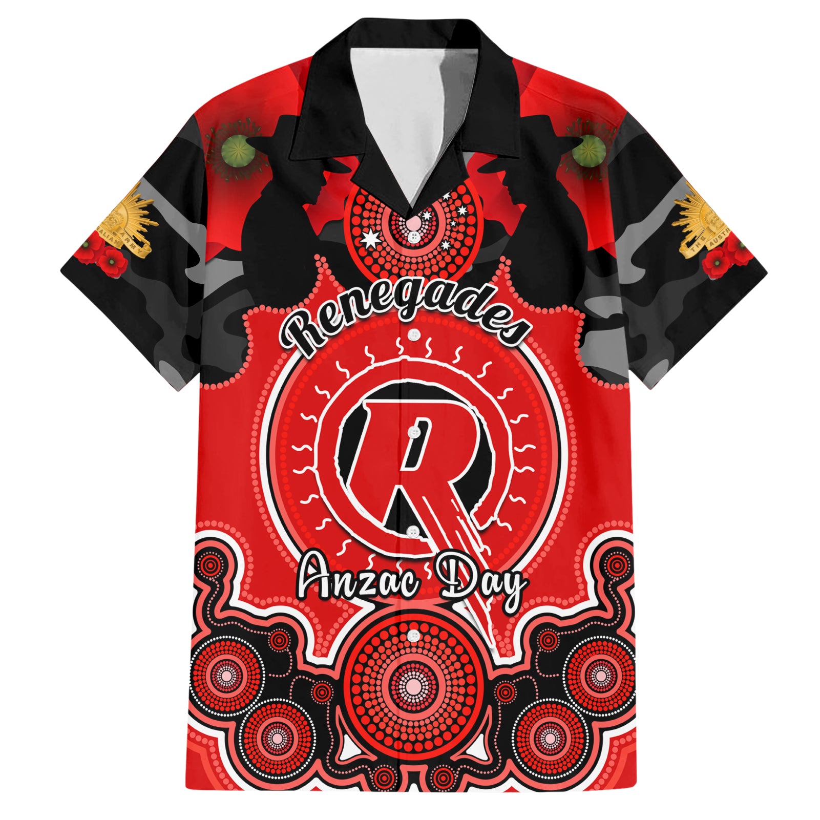 melbourne-renegades-anzac-2024-family-matching-short-sleeve-bodycon-dress-and-hawaiian-shirt-lest-we-forget-poppy-mix-camouflage