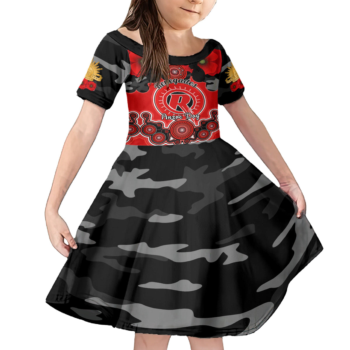 melbourne-renegades-anzac-2024-kid-short-sleeve-dress-lest-we-forget-poppy-mix-camouflage
