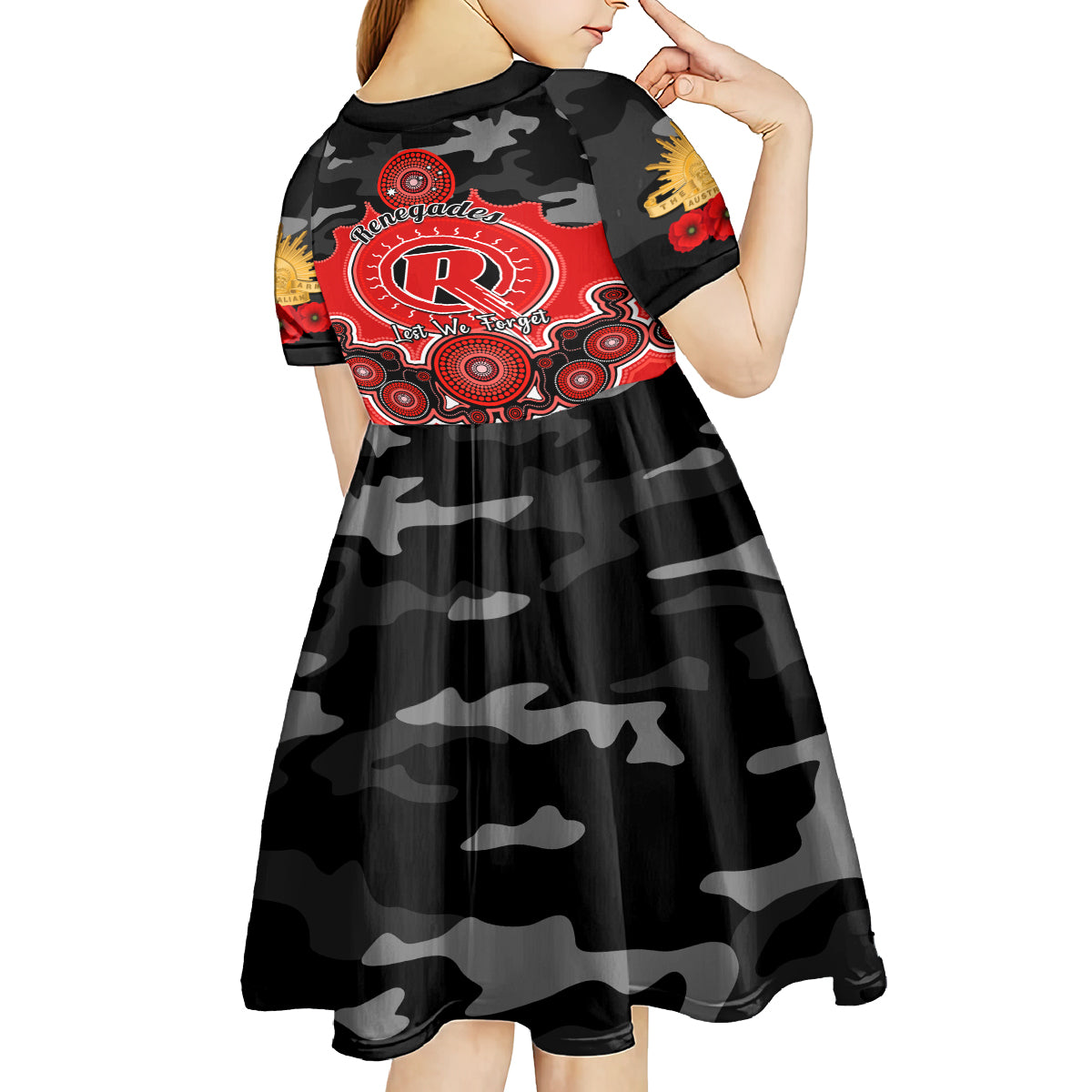 melbourne-renegades-anzac-2024-kid-short-sleeve-dress-lest-we-forget-poppy-mix-camouflage