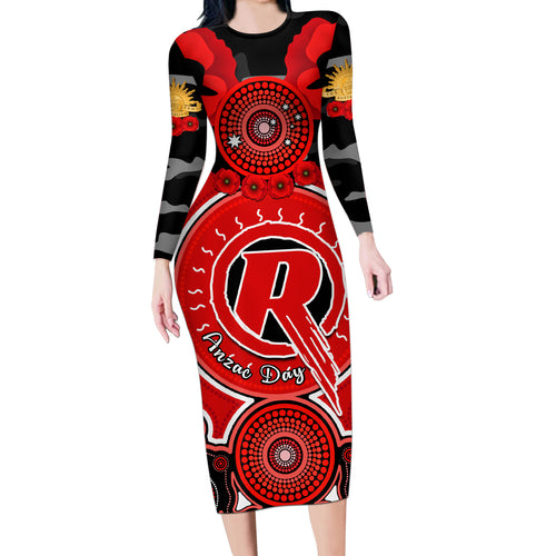 melbourne-renegades-anzac-2024-long-sleeve-bodycon-dress-lest-we-forget-poppy-mix-camouflage