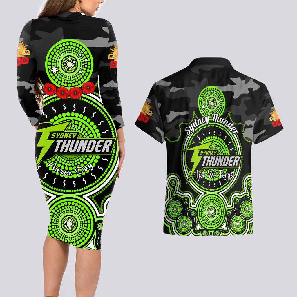 sydney-thunder-anzac-2024-couples-matching-long-sleeve-bodycon-dress-and-hawaiian-shirt-lest-we-forget-poppy-mix-camouflage
