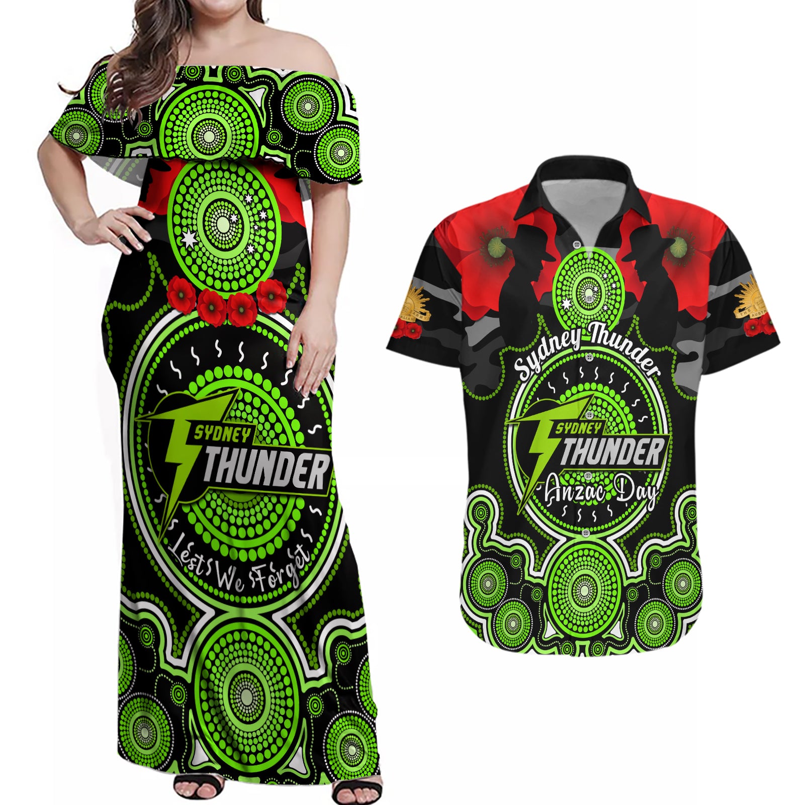 sydney-thunder-anzac-2024-couples-matching-off-shoulder-maxi-dress-and-hawaiian-shirt-lest-we-forget-poppy-mix-camouflage