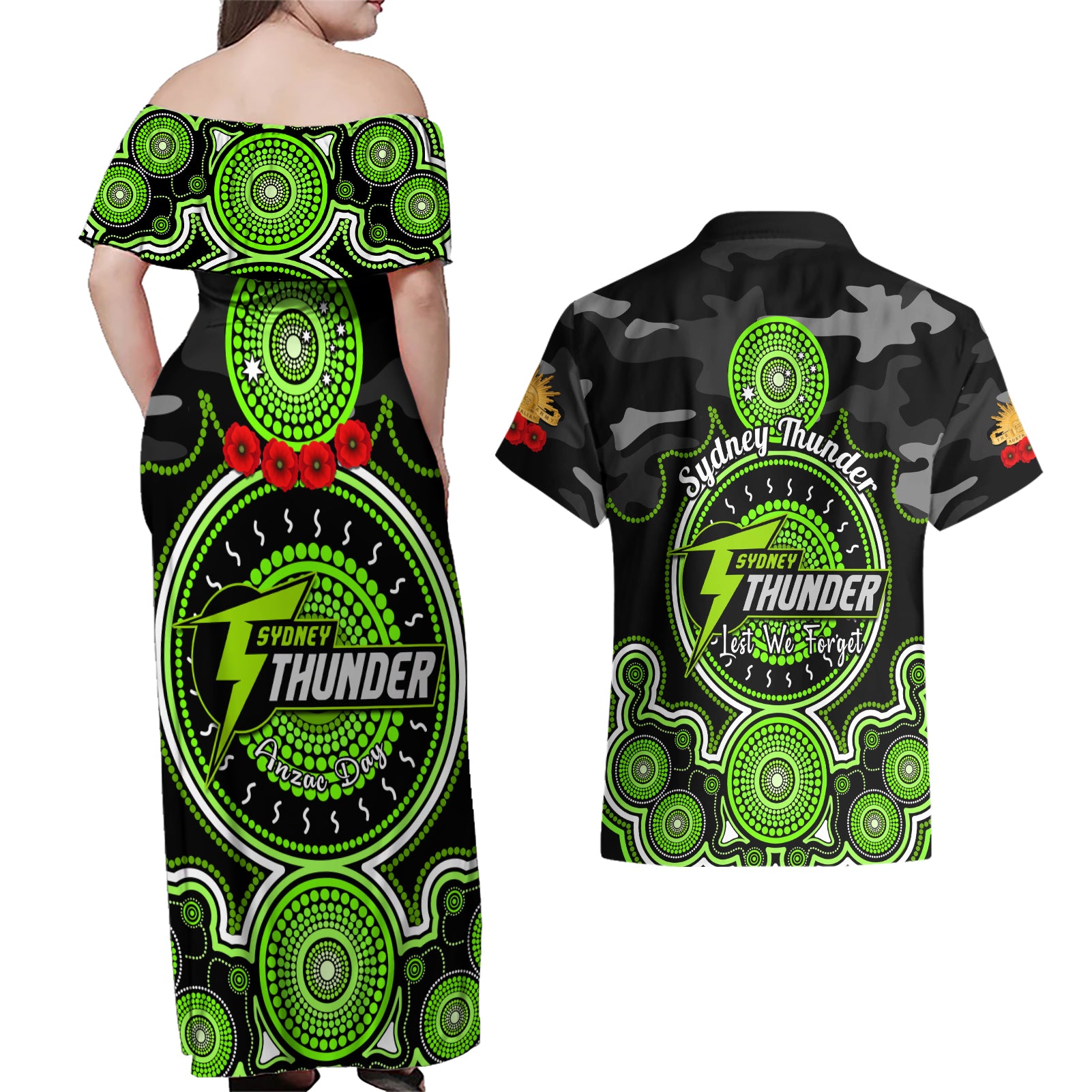 sydney-thunder-anzac-2024-couples-matching-off-shoulder-maxi-dress-and-hawaiian-shirt-lest-we-forget-poppy-mix-camouflage
