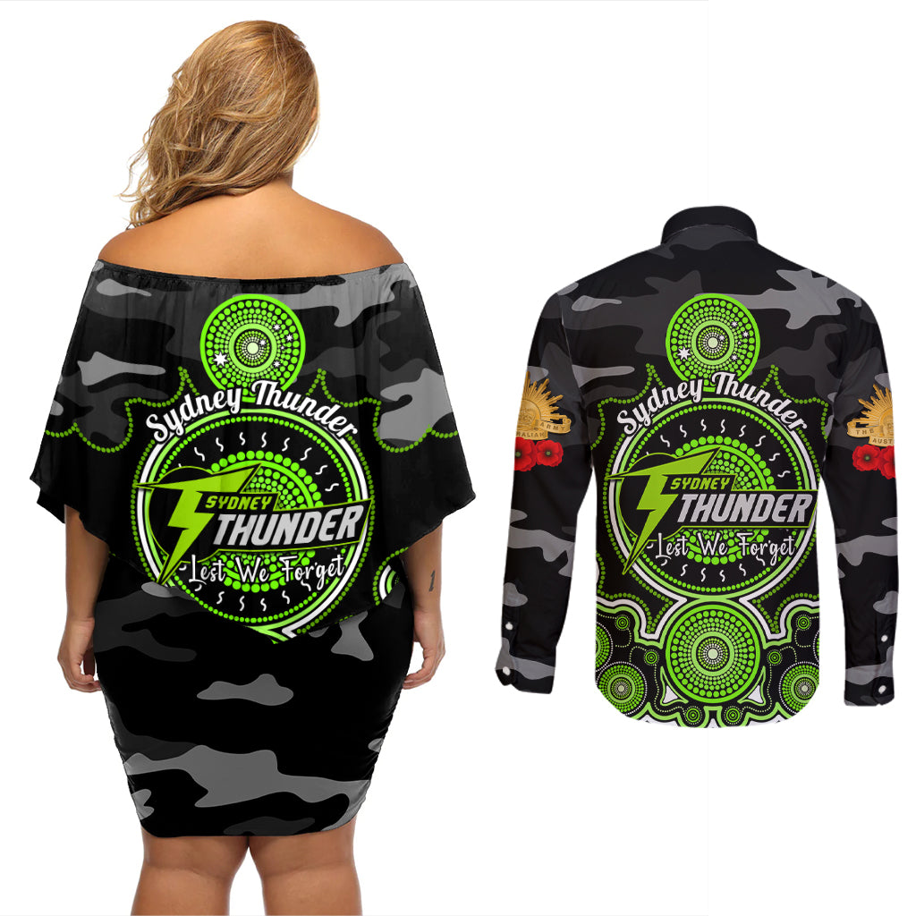sydney-thunder-anzac-2024-couples-matching-off-shoulder-short-dress-and-long-sleeve-button-shirt-lest-we-forget-poppy-mix-camouflage