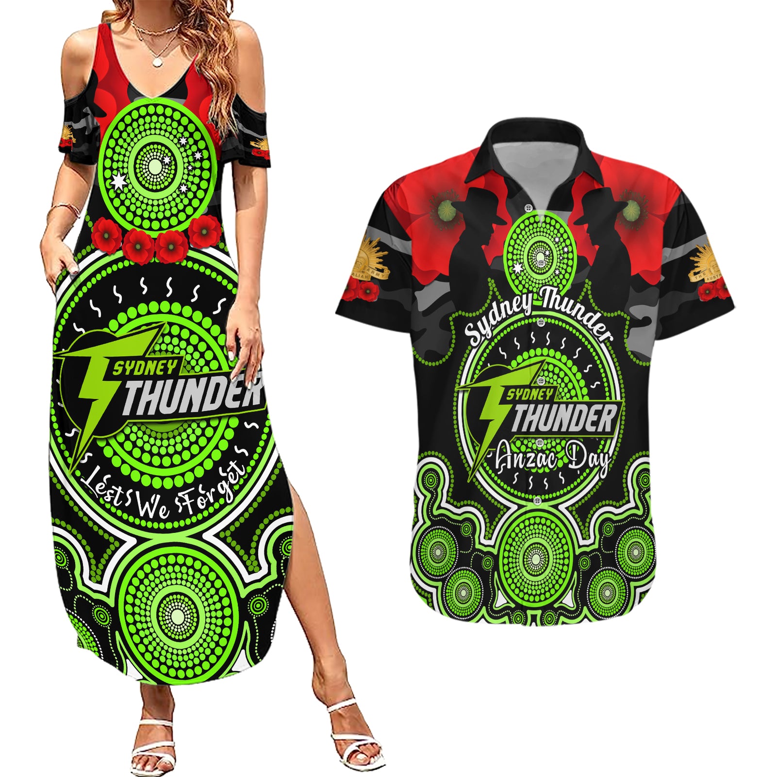 sydney-thunder-anzac-2024-couples-matching-summer-maxi-dress-and-hawaiian-shirt-lest-we-forget-poppy-mix-camouflage