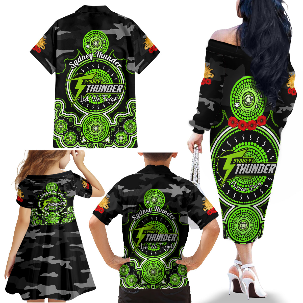 sydney-thunder-anzac-2024-family-matching-off-shoulder-long-sleeve-dress-and-hawaiian-shirt-lest-we-forget-poppy-mix-camouflage