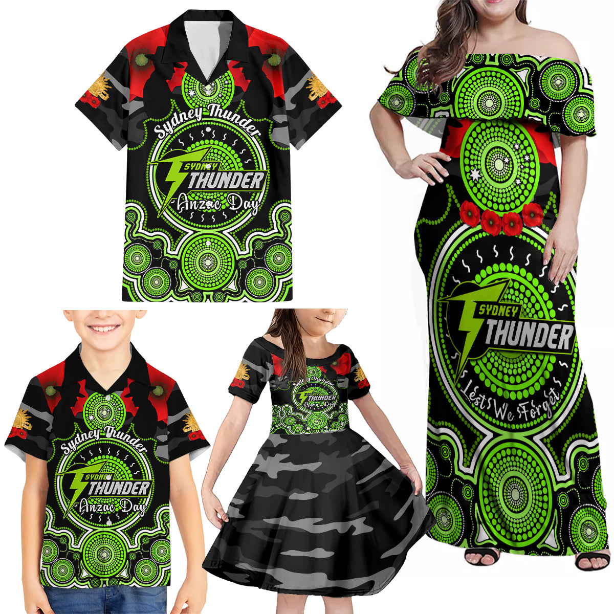 sydney-thunder-anzac-2024-family-matching-off-shoulder-maxi-dress-and-hawaiian-shirt-lest-we-forget-poppy-mix-camouflage
