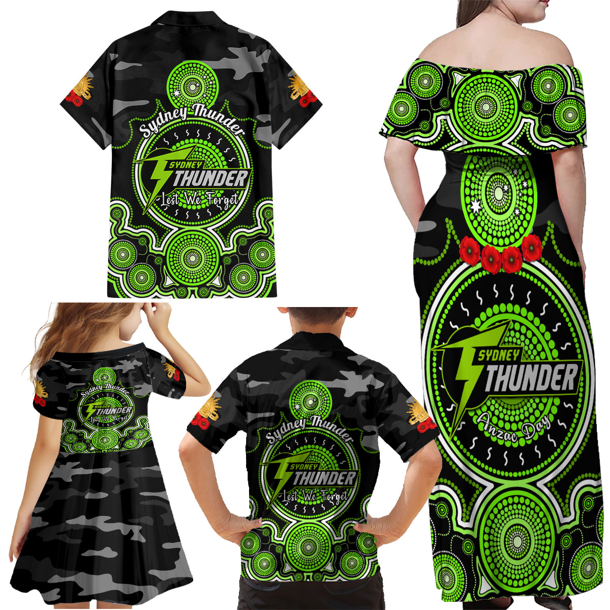 sydney-thunder-anzac-2024-family-matching-off-shoulder-maxi-dress-and-hawaiian-shirt-lest-we-forget-poppy-mix-camouflage