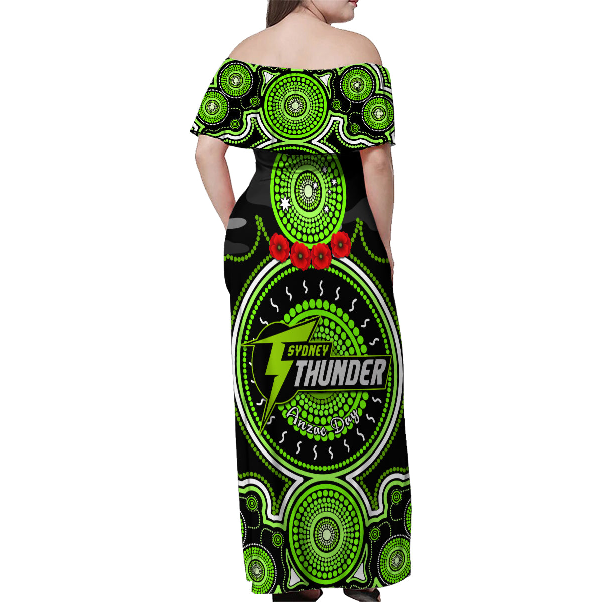 sydney-thunder-anzac-2024-family-matching-off-shoulder-maxi-dress-and-hawaiian-shirt-lest-we-forget-poppy-mix-camouflage