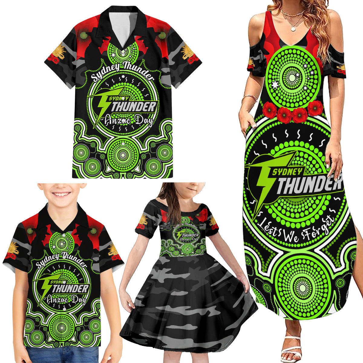 sydney-thunder-anzac-2024-family-matching-summer-maxi-dress-and-hawaiian-shirt-lest-we-forget-poppy-mix-camouflage