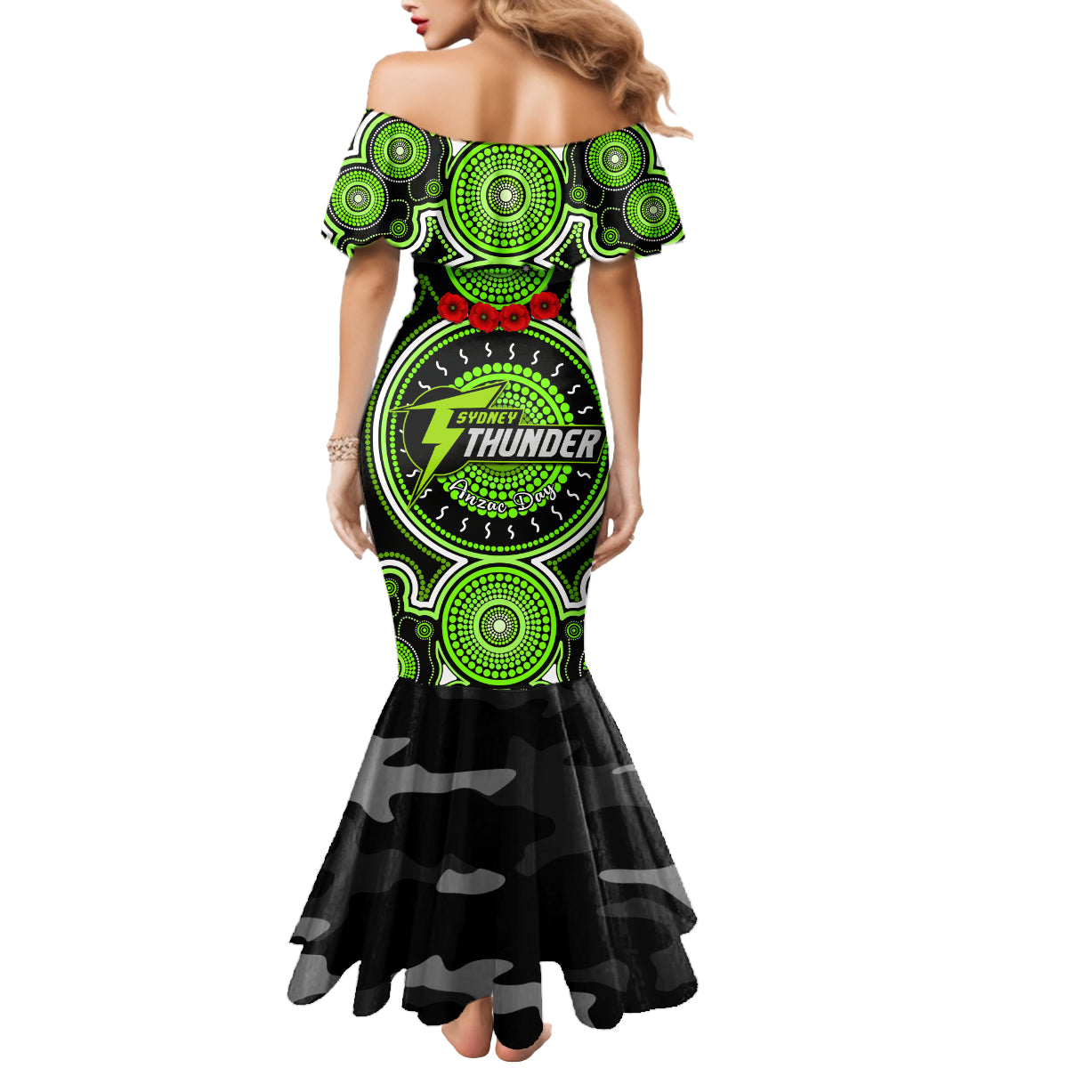 sydney-thunder-anzac-2024-mermaid-dress-lest-we-forget-poppy-mix-camouflage
