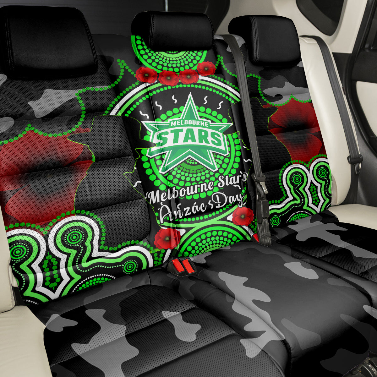 melbourne-stars-anzac-2024-back-car-seat-cover-lest-we-forget-poppy-mix-camouflage