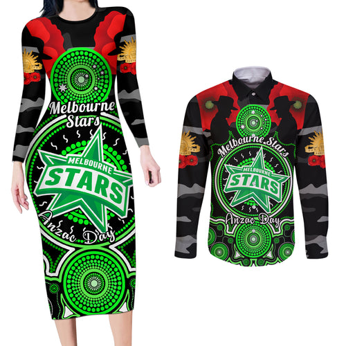 melbourne-stars-anzac-2024-couples-matching-long-sleeve-bodycon-dress-and-long-sleeve-button-shirt-lest-we-forget-poppy-mix-camouflage