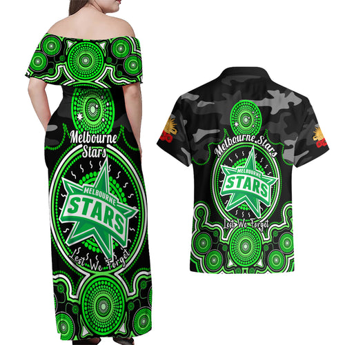 melbourne-stars-anzac-2024-couples-matching-off-shoulder-maxi-dress-and-hawaiian-shirt-lest-we-forget-poppy-mix-camouflage