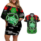 melbourne-stars-anzac-2024-couples-matching-off-shoulder-short-dress-and-hawaiian-shirt-lest-we-forget-poppy-mix-camouflage