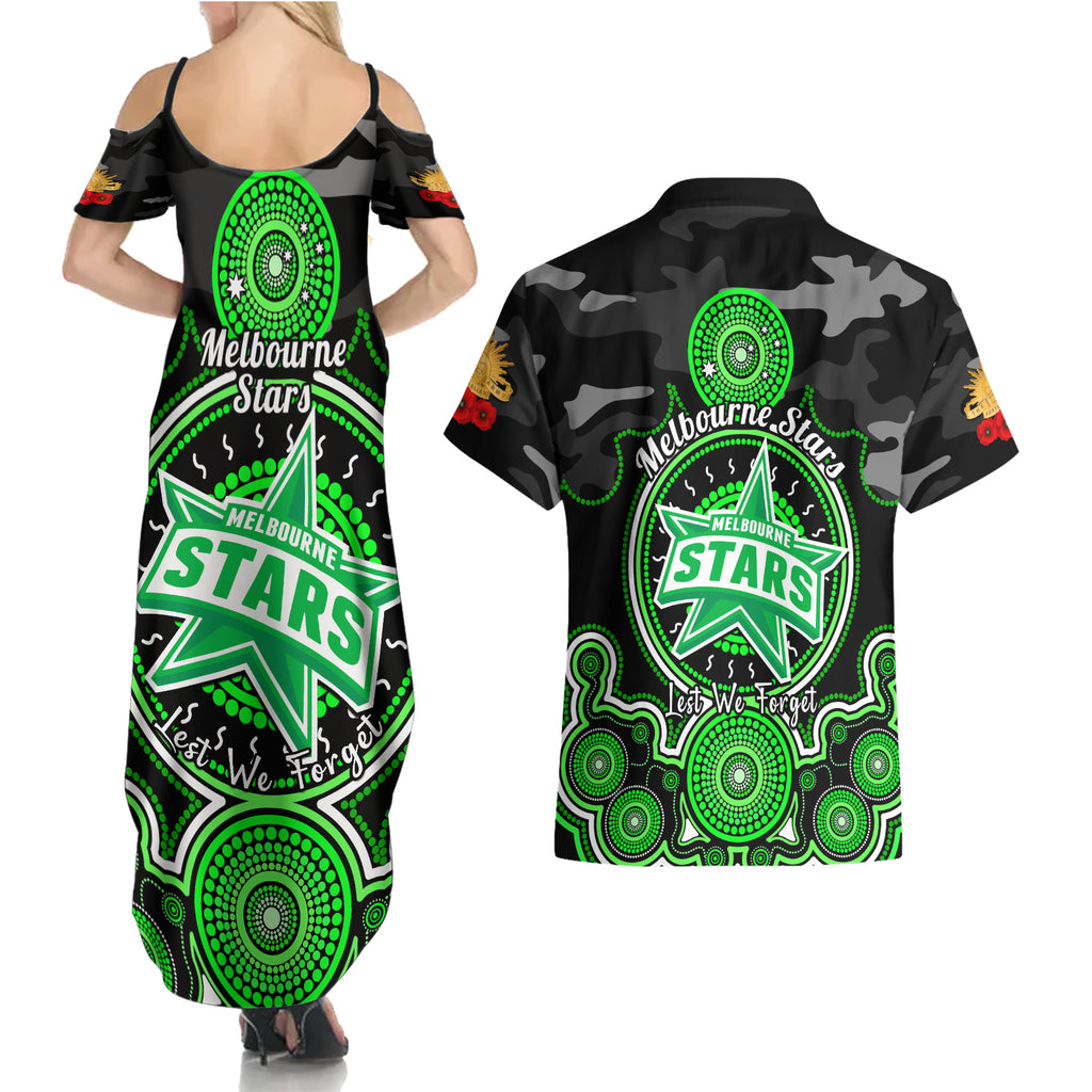 melbourne-stars-anzac-2024-couples-matching-summer-maxi-dress-and-hawaiian-shirt-lest-we-forget-poppy-mix-camouflage