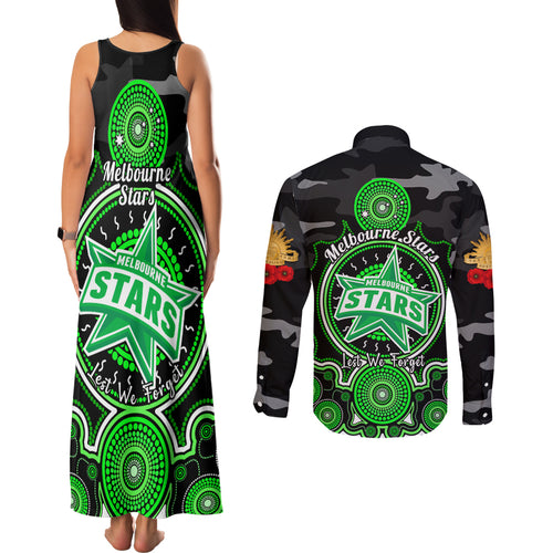 melbourne-stars-anzac-2024-couples-matching-tank-maxi-dress-and-long-sleeve-button-shirt-lest-we-forget-poppy-mix-camouflage