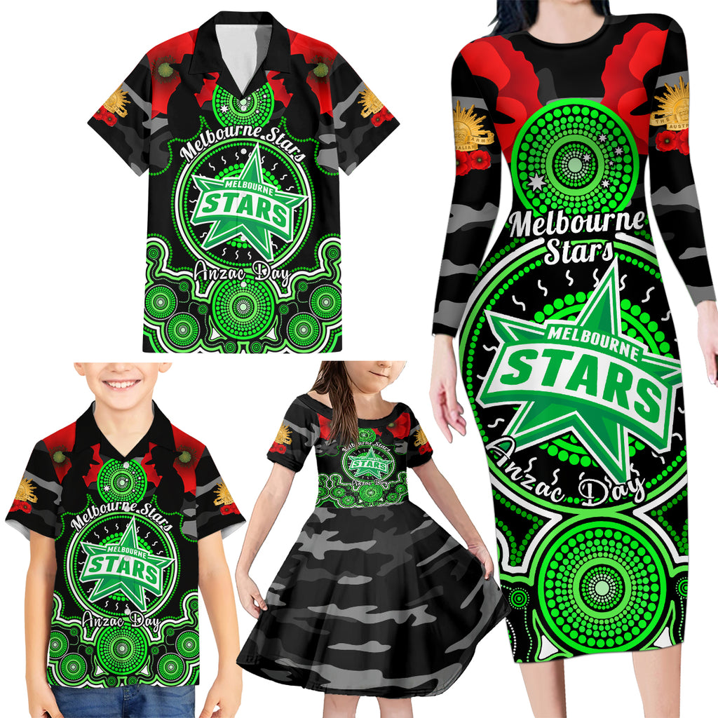 melbourne-stars-anzac-2024-family-matching-long-sleeve-bodycon-dress-and-hawaiian-shirt-lest-we-forget-poppy-mix-camouflage