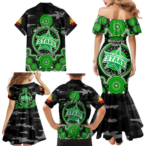 melbourne-stars-anzac-2024-family-matching-mermaid-dress-and-hawaiian-shirt-lest-we-forget-poppy-mix-camouflage