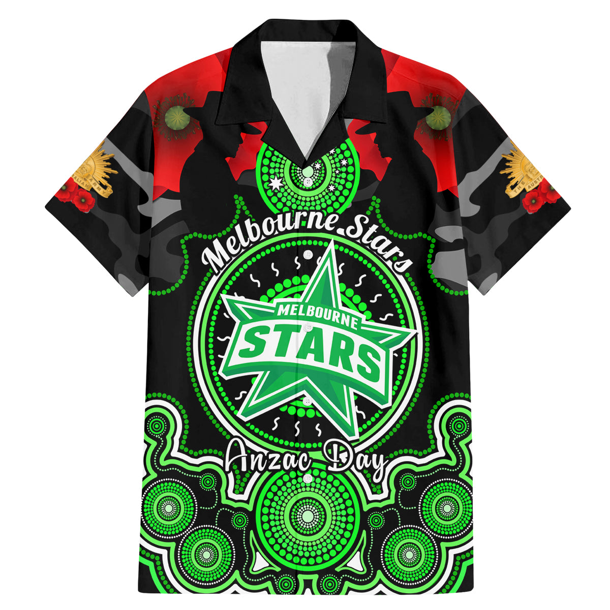 melbourne-stars-anzac-2024-family-matching-mermaid-dress-and-hawaiian-shirt-lest-we-forget-poppy-mix-camouflage