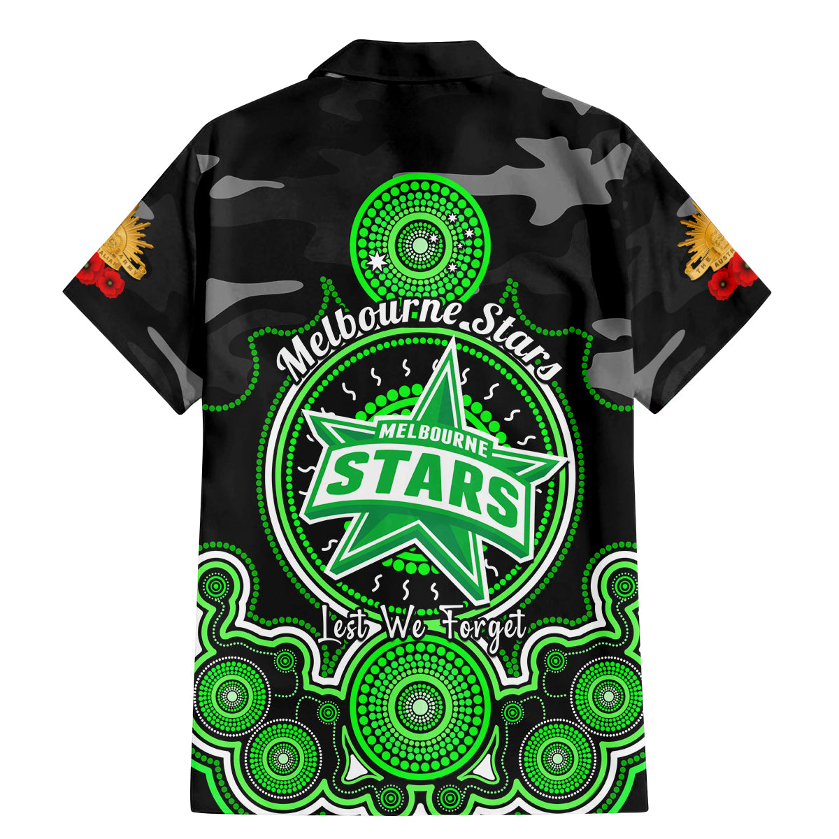 melbourne-stars-anzac-2024-family-matching-mermaid-dress-and-hawaiian-shirt-lest-we-forget-poppy-mix-camouflage