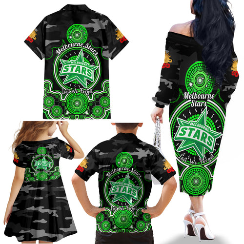 melbourne-stars-anzac-2024-family-matching-off-shoulder-long-sleeve-dress-and-hawaiian-shirt-lest-we-forget-poppy-mix-camouflage
